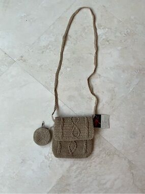 Cute, Macrame Crossbody Beige Zippered Bag w/Coin Pouch -NWT